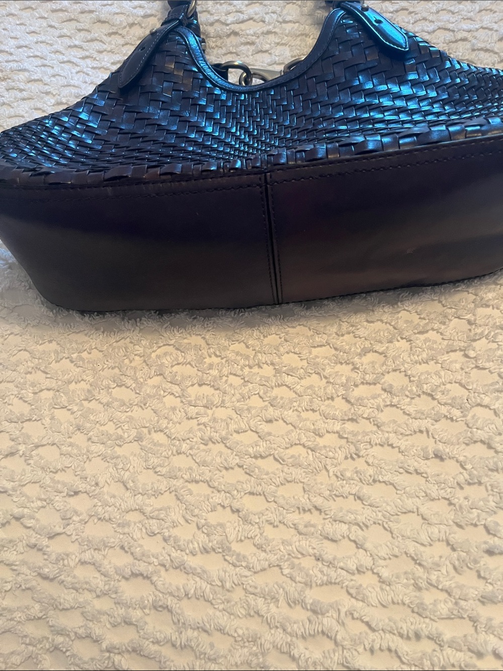 Cole Haan Woven Leather Shoulder Bag - Navy Blue Leather - Picture 3 of 12